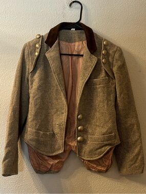 Brown Tweed 100% Wool Blazer with Gold Buttons
